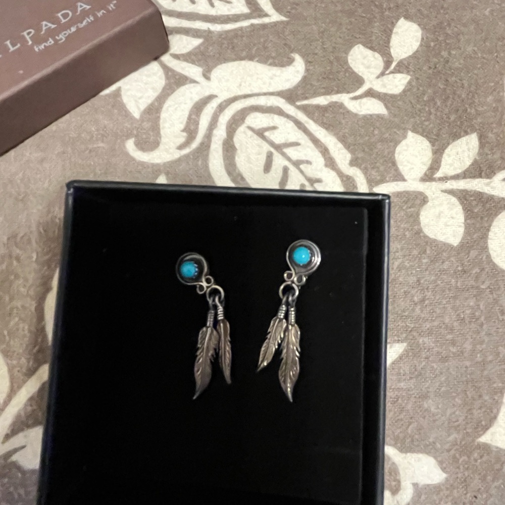 Silver and Turquoise Feather Earrings